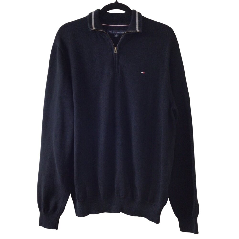 Tommy Hilfiger Sweater Men’s XL Extra Large Black Quarter 1/4 Zip Pullover Shirt
